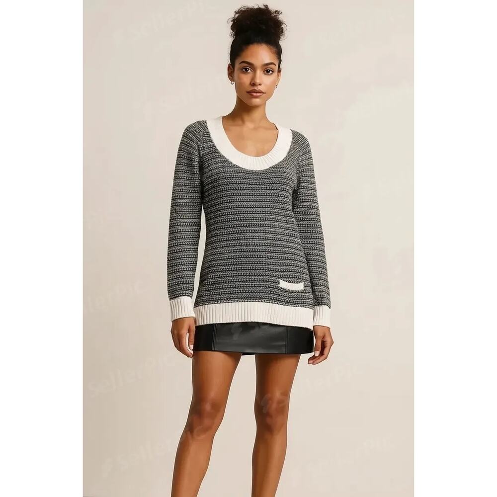 Vintage Old Navy 100% Cotton Knit Sweater Black White Size L Made in Hong Kong